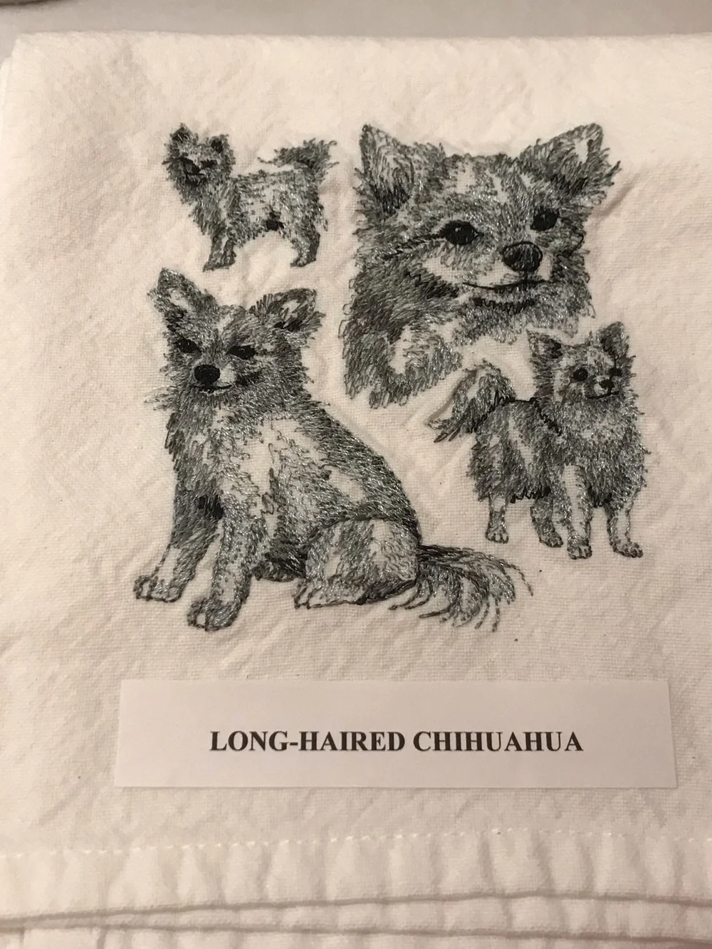 Long Haired Chihuahua Machine Embroidered Dish Towel